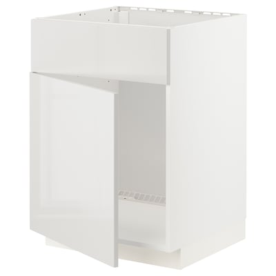 METOD Base cabinet f sink w door/front, white/Ringhult light grey, 60x60x80 cm