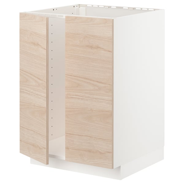 METOD Base cabinet for sink + 2 doors, white/Askersund light ash effect, 60x60x80 cm