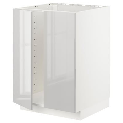 METOD Base cabinet for sink + 2 doors, white/Ringhult light grey, 60x60x80 cm