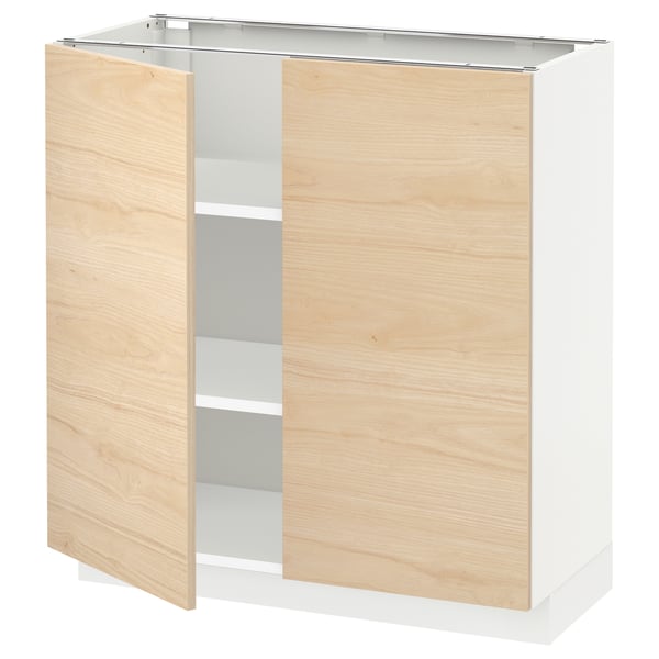 METOD Base cabinet with shelves/2 doors, white/Askersund light ash effect, 80x37x80 cm