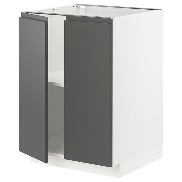METOD Base cabinet with shelves/2 doors, white/Voxtorp dark grey, 60x60x80 cm