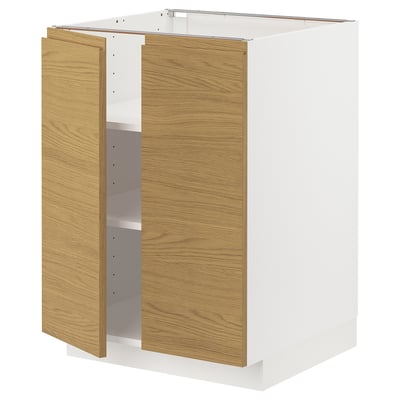 METOD Base cabinet with shelves/2 doors, white/Voxtorp oak effect, 60x60x80 cm