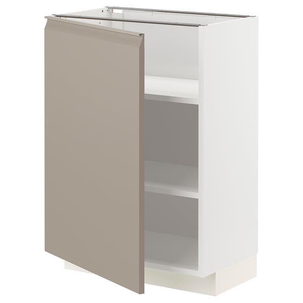 METOD Base cabinet with shelves, white/Upplöv matt dark beige, 60x37x80 cm