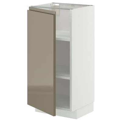METOD Base cabinet with shelves, white/Voxtorp high-gloss dark grey-brown, 40x37x80 cm