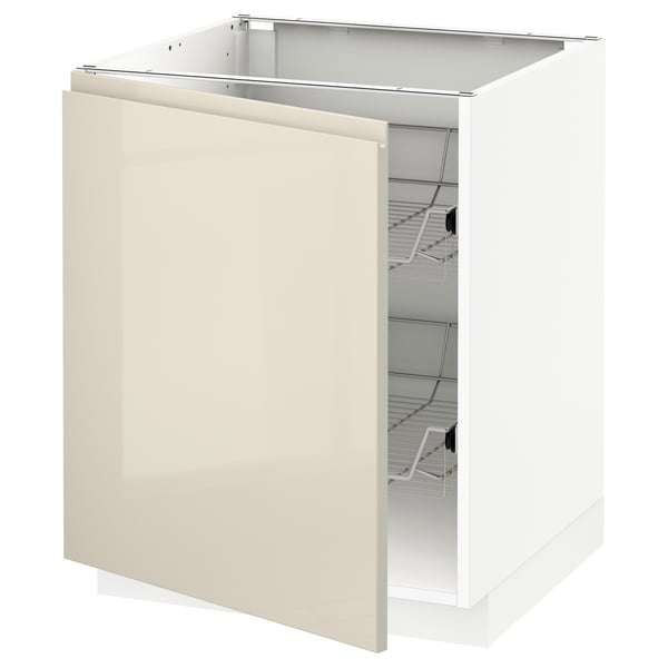 METOD Base cabinet with wire baskets - white, Voxtorp high-gloss light