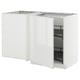 White ikea METOD kitchen corner unit with pull-out shelves, modern and sleek.
