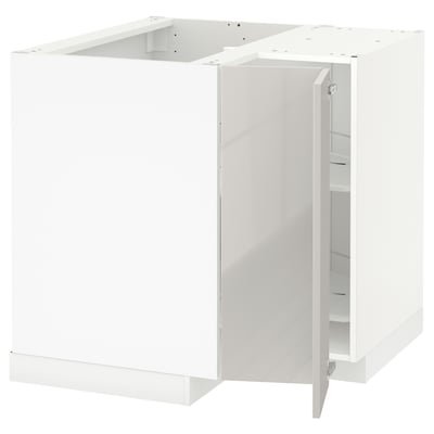 METOD Corner base cabinet with carousel, white/Ringhult light grey, 88x88x80 cm