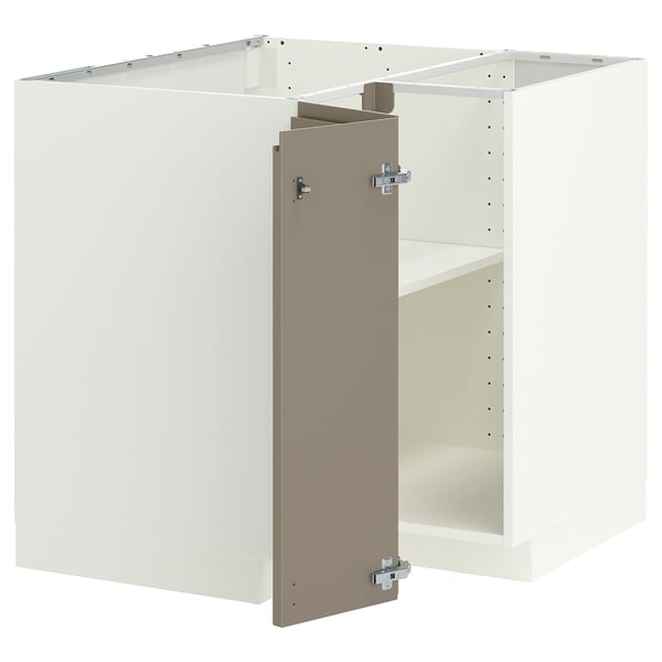 METOD Corner base cabinet with shelf, white/Voxtorp high-gloss dark grey-brown, 88x88x80 cm