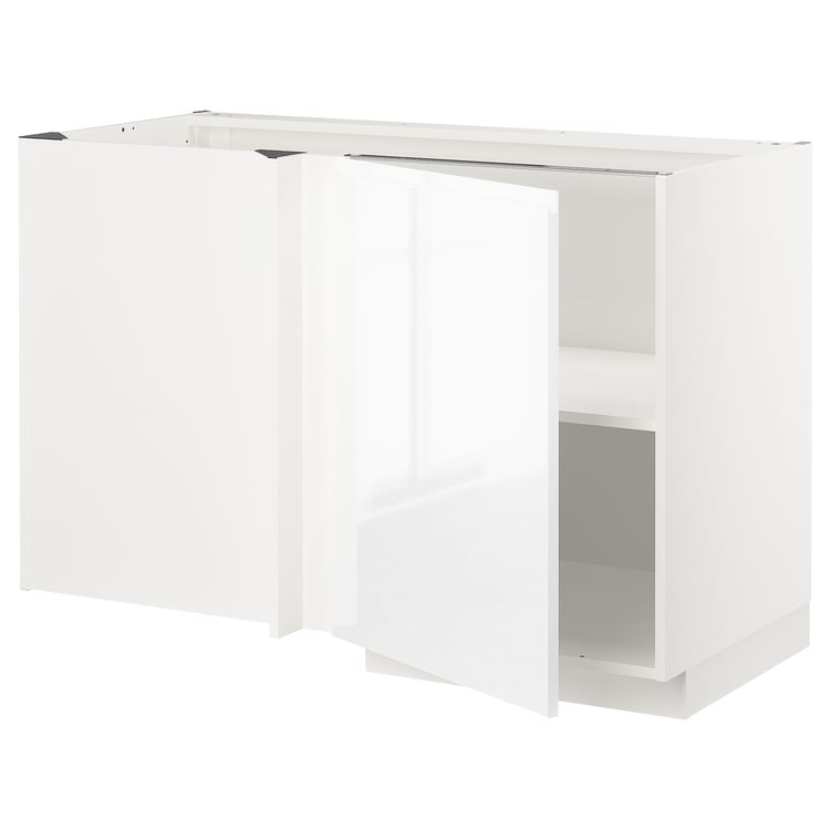 METOD corner base with shelf, white/Voxtorp highgloss/white