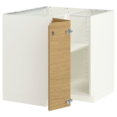 METOD Corner base cabinet with shelf, white/Voxtorp oak effect, 88x88x80 cm