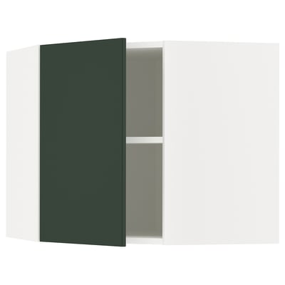 METOD Corner wall cabinet with shelves, white/Havstorp deep green, 68x37x60 cm