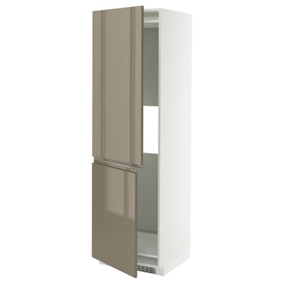 METOD Hi cab f fridge or freezer w 2 drs, white/Voxtorp high-gloss dark grey-brown, 60x60x200 cm