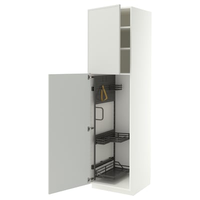METOD High cabinet with cleaning interior, white/Aspudden light grey, 60x60x220 cm