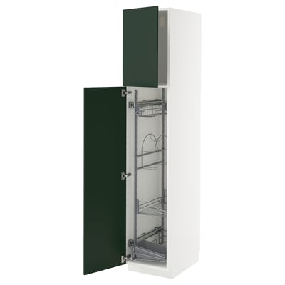 METOD High cabinet with cleaning interior, white/Havstorp deep green, 40x60x200 cm