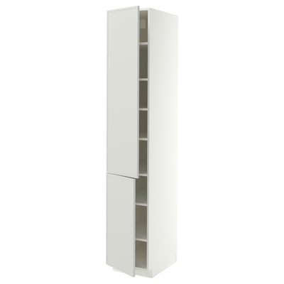 METOD High cabinet with shelves/2 doors, white/Aspudden light grey, 40x60x220 cm