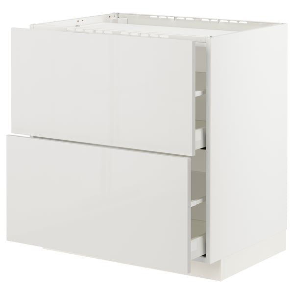 METOD / MAXIMERA Base cab f hob/2 fronts/2 drawers, white/Ringhult light grey, 80x60x80 cm