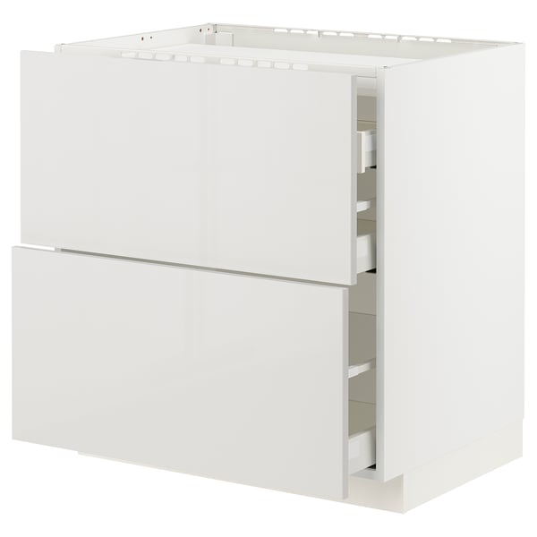 METOD / MAXIMERA Base cab f hob/2 fronts/3 drawers, white/Ringhult light grey, 80x60x80 cm