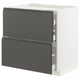 METOD / MAXIMERA Base cab f hob/2 fronts/3 drawers, white/Voxtorp dark grey, 80x60x80 cm