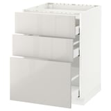 METOD / MAXIMERA Base cab f hob/3 fronts/3 drawers, white/Ringhult light grey, 60x60x80 cm