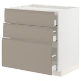 METOD / MAXIMERA Base cab f hob/3 fronts/3 drawers, white/Upplöv matt dark beige, 80x60x80 cm