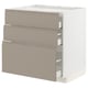 METOD / MAXIMERA Base cab f hob/3 fronts/3 drawers, white/Upplöv matt dark beige, 80x60x80 cm