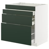 METOD / MAXIMERA Base cab f hob/4 fronts/3 drawers, white/Havstorp deep green, 80x60x80 cm