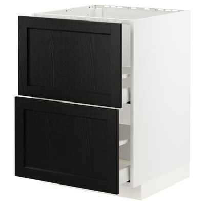METOD / MAXIMERA Base cab f sink+2 fronts/2 drawers, white/Lerhyttan black stained, 60x60x80 cm