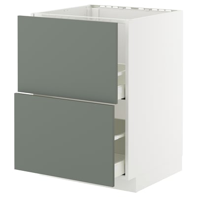METOD / MAXIMERA Base cab f sink+2 fronts/2 drawers, white/Nickebo matt grey-green, 60x60x80 cm