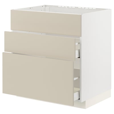 METOD / MAXIMERA Base cab f sink+3 fronts/2 drawers, white/Havstorp beige, 80x60x80 cm