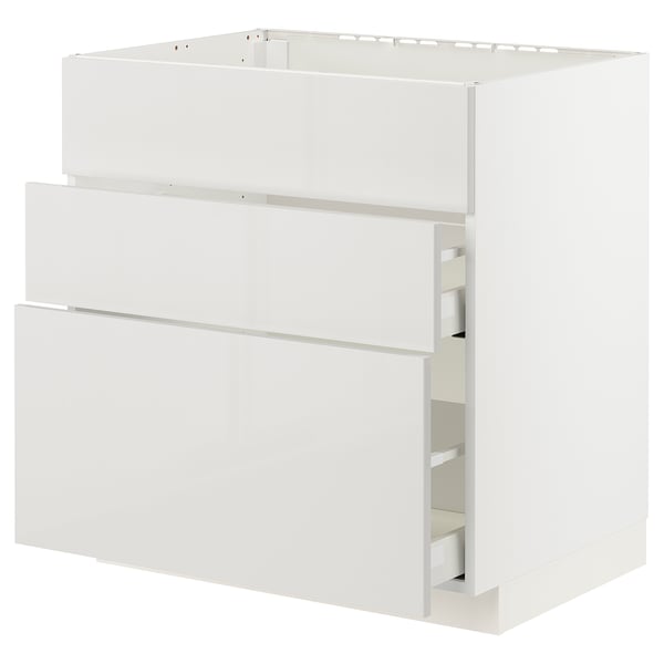 METOD / MAXIMERA Base cab f sink+3 fronts/2 drawers, white/Ringhult light grey, 80x60x80 cm