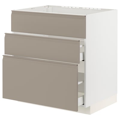 METOD / MAXIMERA Base cab f sink+3 fronts/2 drawers, white/Upplöv matt dark beige, 80x60x80 cm