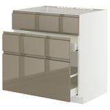 METOD / MAXIMERA Base cab f sink+3 fronts/2 drawers, white/Voxtorp high-gloss dark grey-brown, 80x60x80 cm