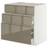 METOD / MAXIMERA Base cab f sink+3 fronts/2 drawers, white/Voxtorp high-gloss dark grey-brown, 80x60x80 cm