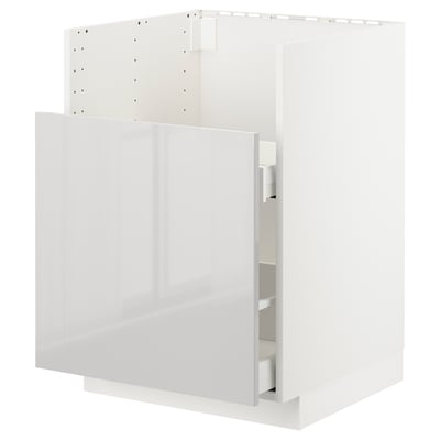 White cabinet from METOD kitchen line, glossy grey drawers, sleek modern design.