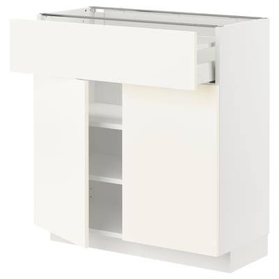 METOD / MAXIMERA Base cabinet with drawer/2 doors, white/Vallstena white, 80x37x80 cm