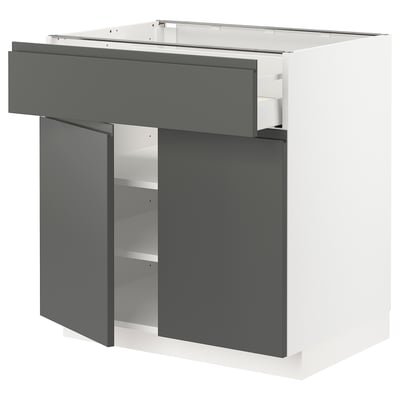 METOD / MAXIMERA Base cabinet with drawer/2 doors, white/Voxtorp dark grey, 80x60x80 cm