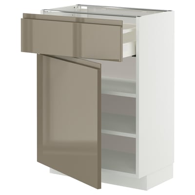 METOD / MAXIMERA Base cabinet with drawer/door, white/Voxtorp high-gloss dark grey-brown, 60x37x80 cm