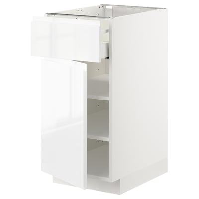 METOD / MAXIMERA Base cabinet with drawer/door, white/Voxtorp high-gloss/white, 40x60x80 cm