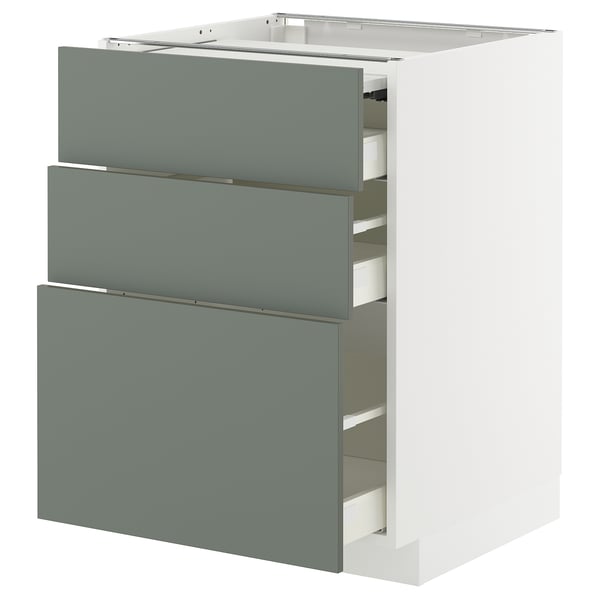 METOD / MAXIMERA Bc w pull-out work surface/3drw, white/Nickebo matt grey-green, 60x60x80 cm