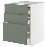 METOD / MAXIMERA Bc w pull-out work surface/3drw, white/Nickebo matt grey-green, 60x60x80 cm