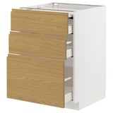 METOD / MAXIMERA Bc w pull-out work surface/3drw, white/Voxtorp oak effect, 60x60x80 cm