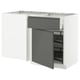 Modern white and grey kitchen unit by ikea METOD, featuring dark grey pull-out shelf for easy access.