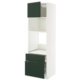 METOD / MAXIMERA High cab f oven/micro w dr/2 drwrs, white/Havstorp deep green, 60x60x200 cm