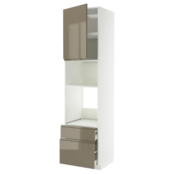 METOD / MAXIMERA High cabinet f built-in appliances, white/Voxtorp high-gloss dark grey-brown, 60x60x240 cm