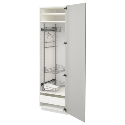 METOD / MAXIMERA High cabinet with cleaning interior, white/Ringhult light grey, 60x60x200 cm