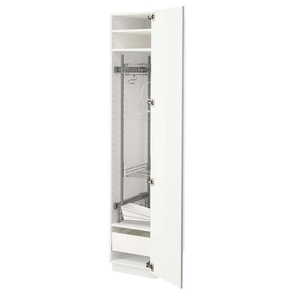 METOD / MAXIMERA High cabinet with cleaning interior, white/Vallstena white, 40x60x200 cm