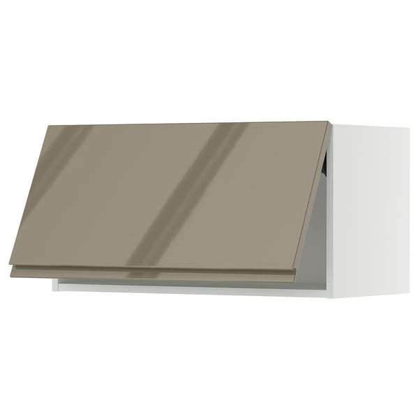 METOD Wall cabinet horizontal w push-open, white/Voxtorp high-gloss dark grey-brown, 80x37x40 cm