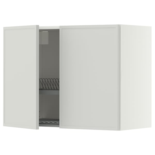 METOD Wall cabinet w dish drainer/2 doors, white/Aspudden light grey, 80x37x60 cm