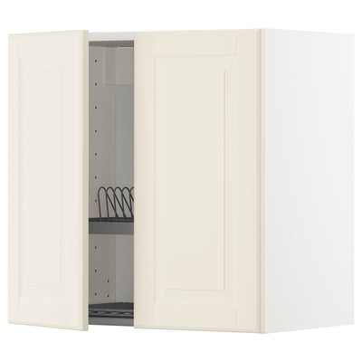 METOD Wall cabinet w dish drainer/2 doors, white/Bodbyn off-white, 60x37x60 cm