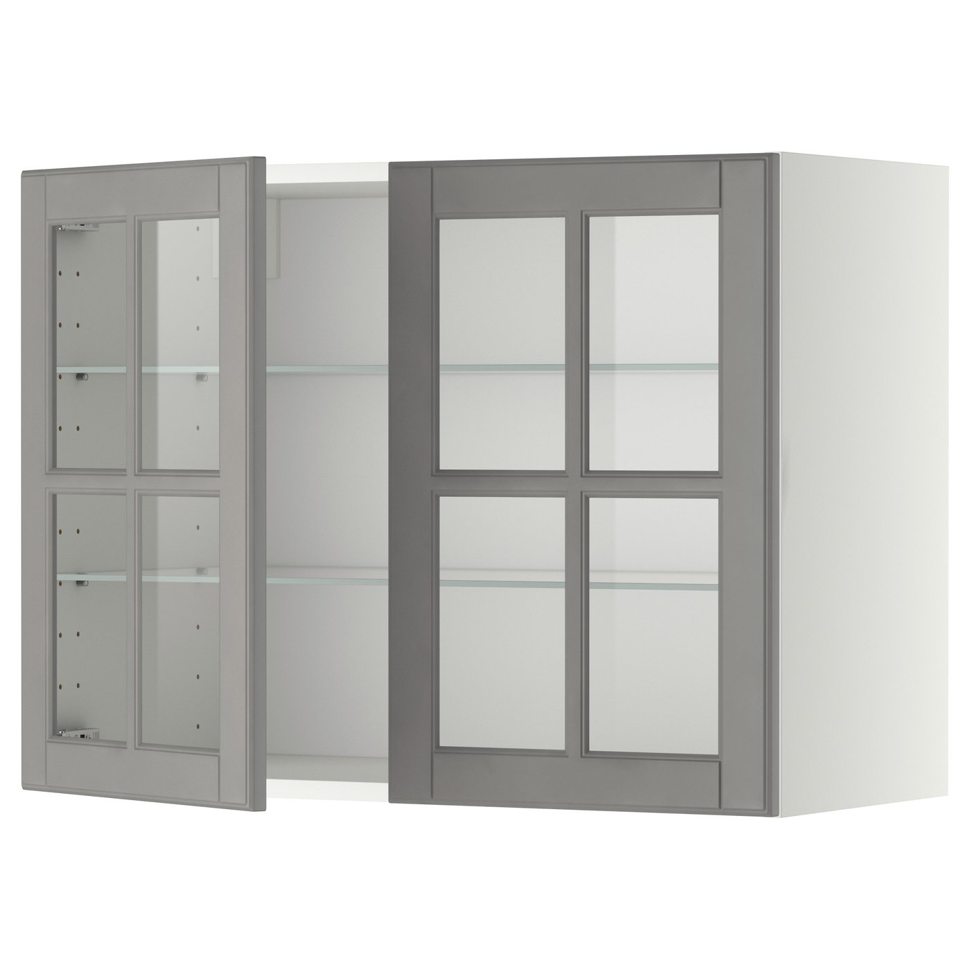 METOD wall cabinet w shelves/2 glass drs, white/Hejsta anthracite